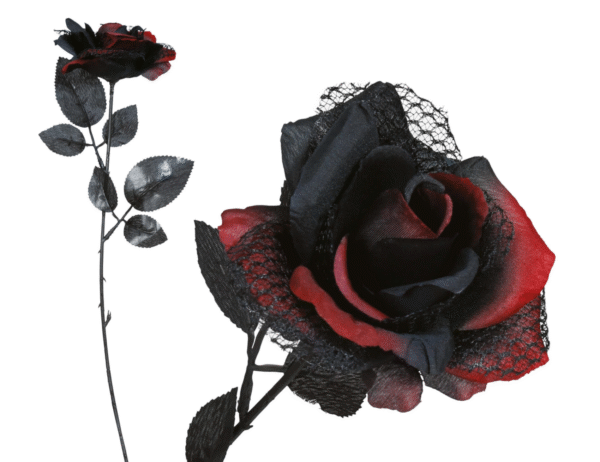 Pour une touche d'élégance sinistre, cette rose rouge et noire est l'accessoire qu'il vous faut.