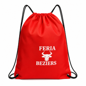 Sac à dos Feria de Béziers à cordons disponible en rouge ou en blanc. Léger et pratique pour la feria. Choix de la couleur uniquement en magasin, selon les stocks disponibles.