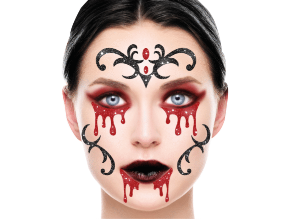 Pour un look d'Halloween original et glamour, ces stickers de visage de vampire sont l'accessoire qu'il vous faut.