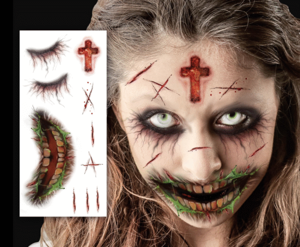 Pour un look d'Halloween qui combine horreur et réalisme, ces tatouages de visage Zombie sont l'accessoire qu'il vous faut