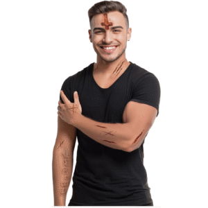 Pour un look d'Halloween qui fera frissonner d'effroi, ces tatouages adhésifs Blessures Possédées sont l'accessoire qu'il vous faut.