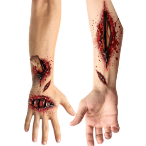 Pour un look d'Halloween qui fera frissonner d'effroi, ces tatouages adhésifs de blessures ouvertes sont l'accessoire qu'il vous faut