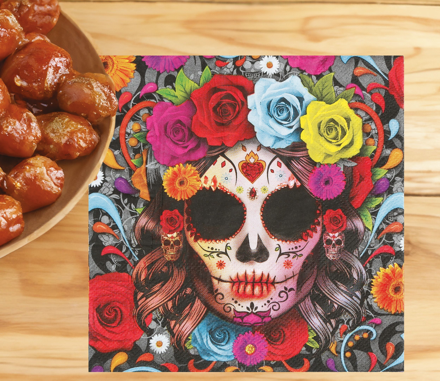 Contrairement aux décorations d'Halloween purement macabres, ces serviettes célèbrent la vie et le souvenir avec une explosion de couleurs, idéales pour un buffet vibrant.