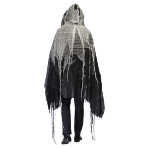Cette cape Gloom est l'accessoire idéal pour transformer n'importe quelle tenue de base en un costume complet. Elle peut être portée sur une robe simple comme sur la photo ou sur des vêtements plus couvrants pour un effet plus sombre et dissimulé. Son style unique en fait un choix mémorable pour Halloween.