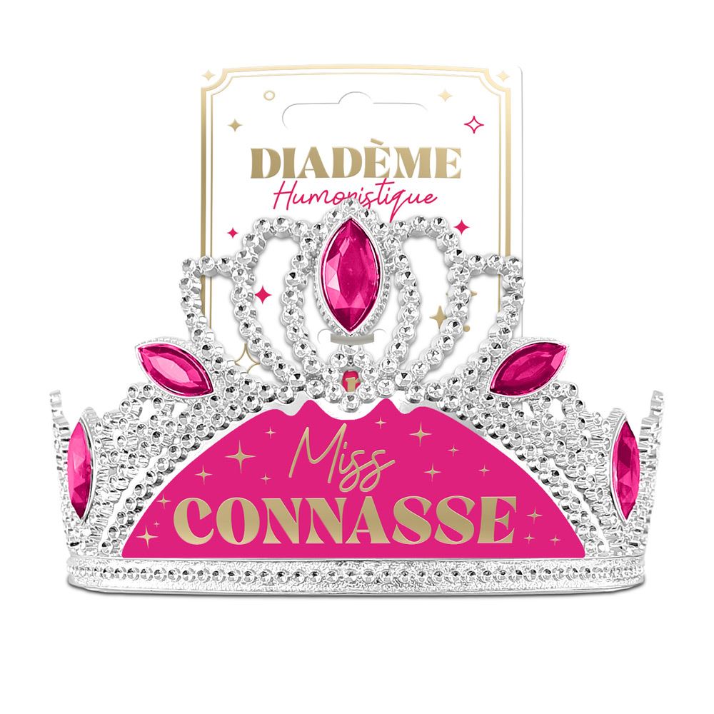 Ce diadème "Miss Connasse" est l'accessoire parfait pour celle qui assume son côté sans filtre avec une bonne dose d'autodérision. Les couleurs vives, le rose et l'or, lui assurent une visibilité maximale et un éclat sous les lumières de la fête. C'est un excellent moyen de mettre de l'ambiance et d'immortaliser des moments inoubliables.