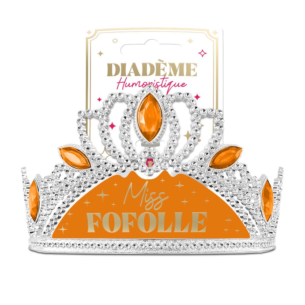 Mettez la reine des ambiances au centre de l'attention avec ce diadème "Miss Fofolle". Le diadème est confortable, léger, et ses strass orange assurent qu'il brillera de mille feux sous les projecteurs de la fête. C'est l'accessoire idéal pour immortaliser une soirée mémorable avec des photos pleines d'humour.