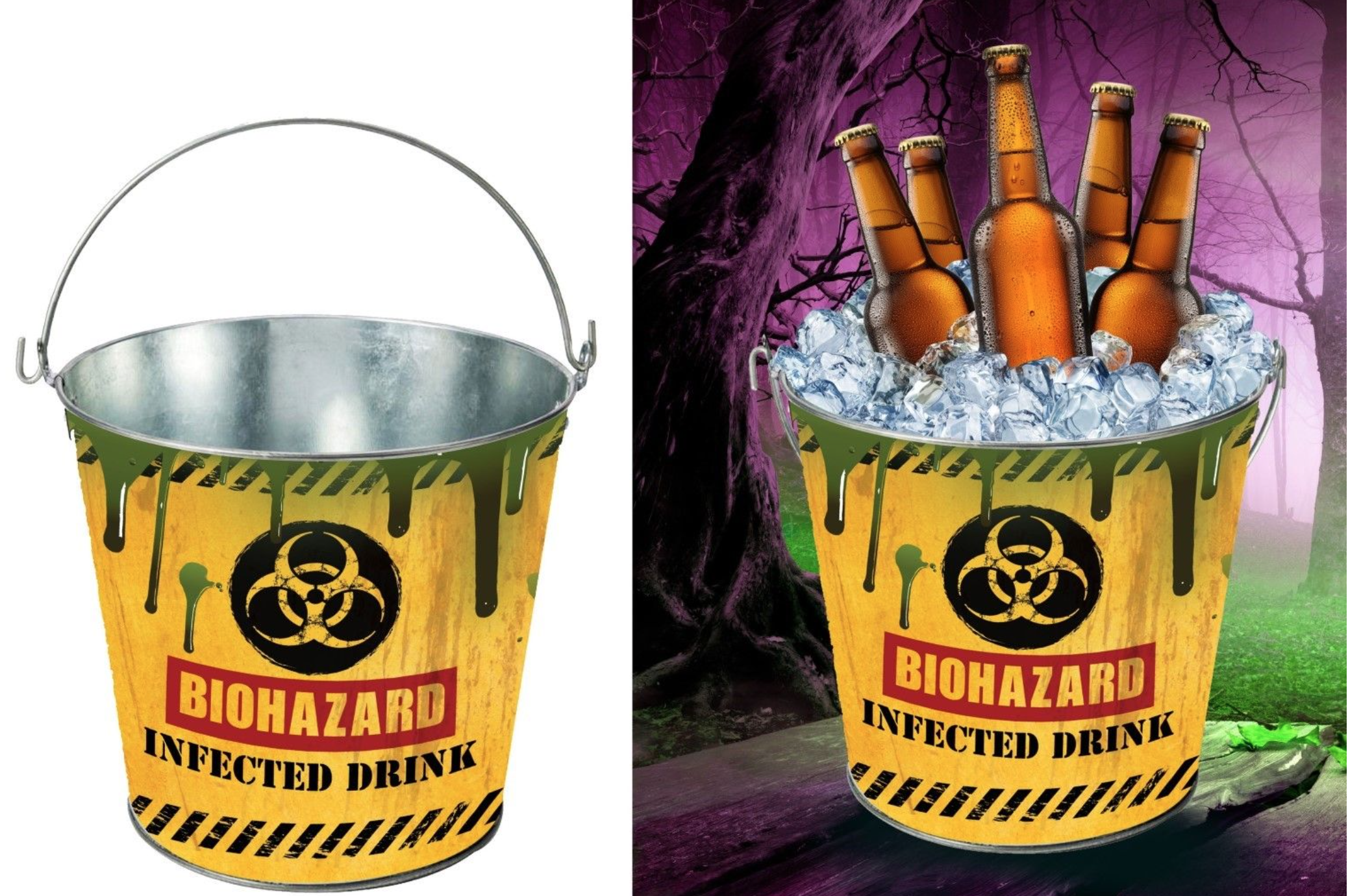 Ce Seau à Glace Biohazard est l'accessoire parfait pour une fête d'Halloween, de Zombie ou à thème post-apocalyptique, apportant une touche d'humour noir à votre service de boissons.