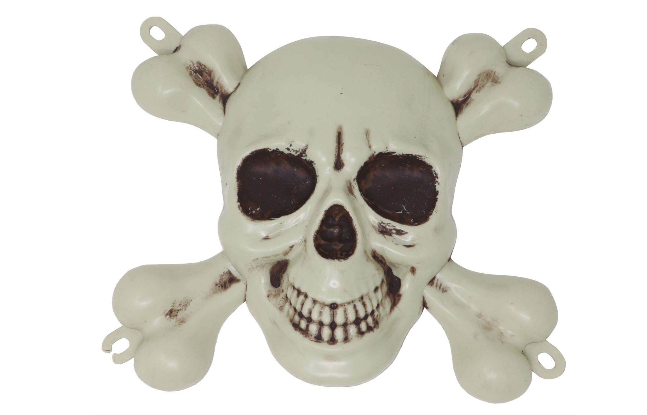 Cette Tête de Mort Murale (crâne et os croisés) est une décoration classique et emblématique, idéale pour les thèmes d'Halloween, de pirates, ou de soirées gothiques.