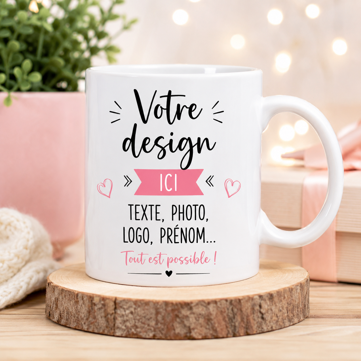Créez votre mug personnalisé avec photo, prénom, texte ou message. Une idée cadeau originale pour anniversaire, Noël, famille, amis et toutes les occasions.