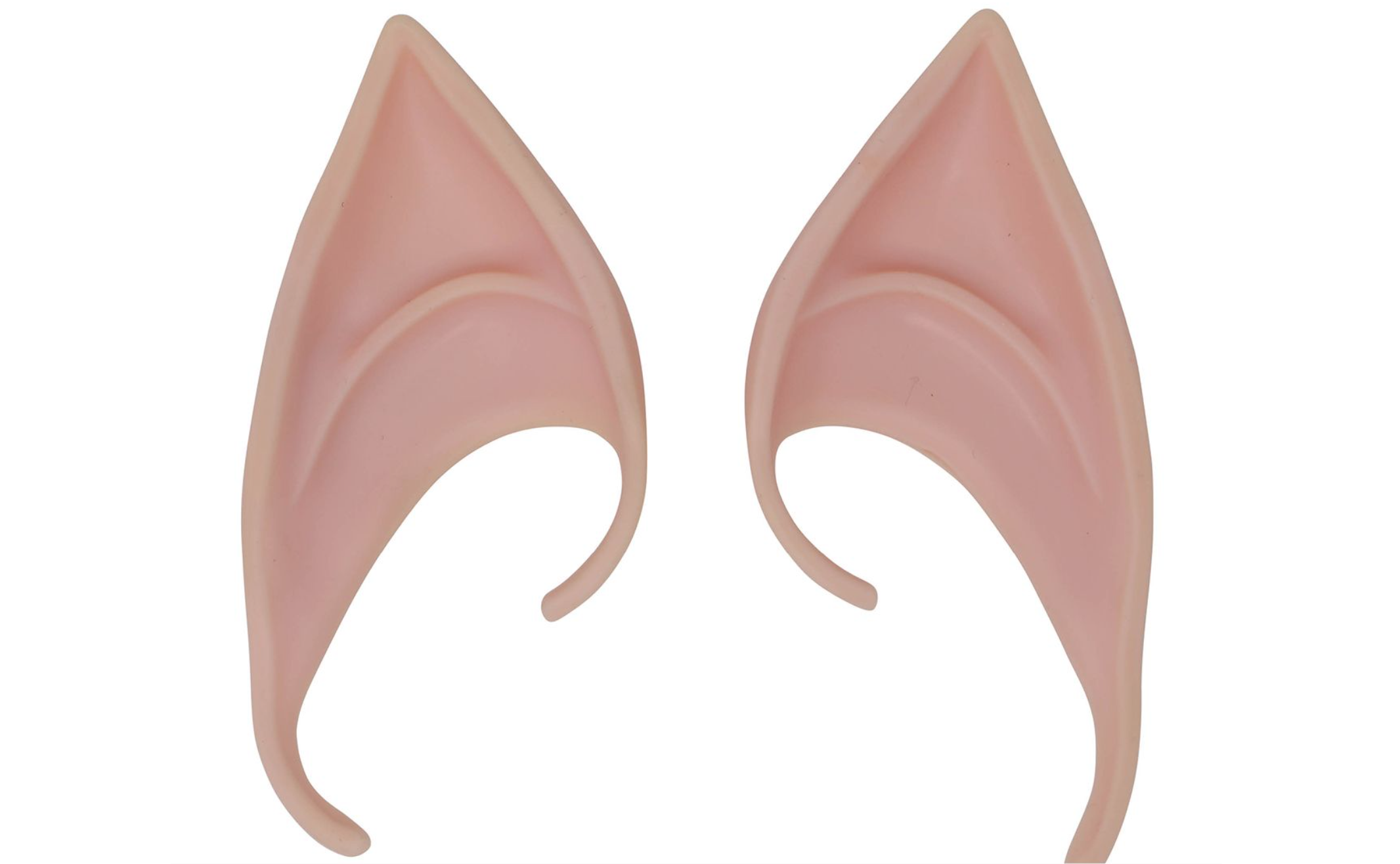 Paire d'oreilles factices pointues de couleur chair, utilisées comme accessoire pour un déguisement d'Elfe ou de créature fantastique.