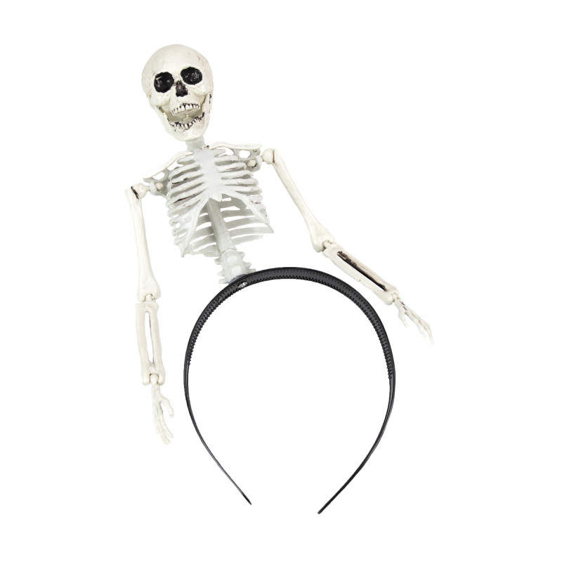 Serre-tête squelette d'Halloween. Une décoration amusante et effrayante : un squelette complet qui se pose sur votre tête ! Idéal pour un déguisement rapide ou une blague.