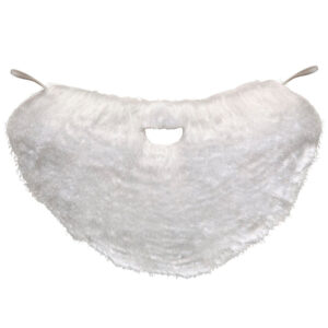Fausse barbe blanche en fourrure synthétique pour déguisement de Père Noël, avec des attaches et une ouverture pour la bouche.