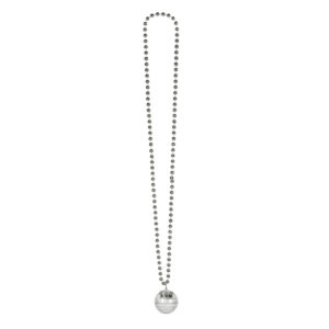 Collier boule Disco lumineuse argenté. Longue chaîne de perles et pendentif boule à facettes. L'accessoire idéal pour vos soirées disco, années 80 ou Nouvel An.