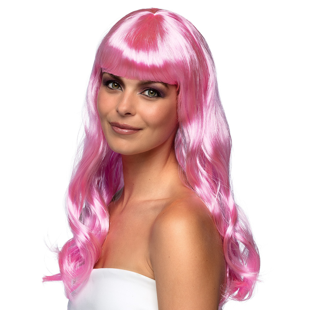 Sublimez votre déguisement avec la Perruque longue rose clair ! Chevelure soyeuse avec frange et ondulations, parfaite pour incarner une sirène ou un personnage féerique.