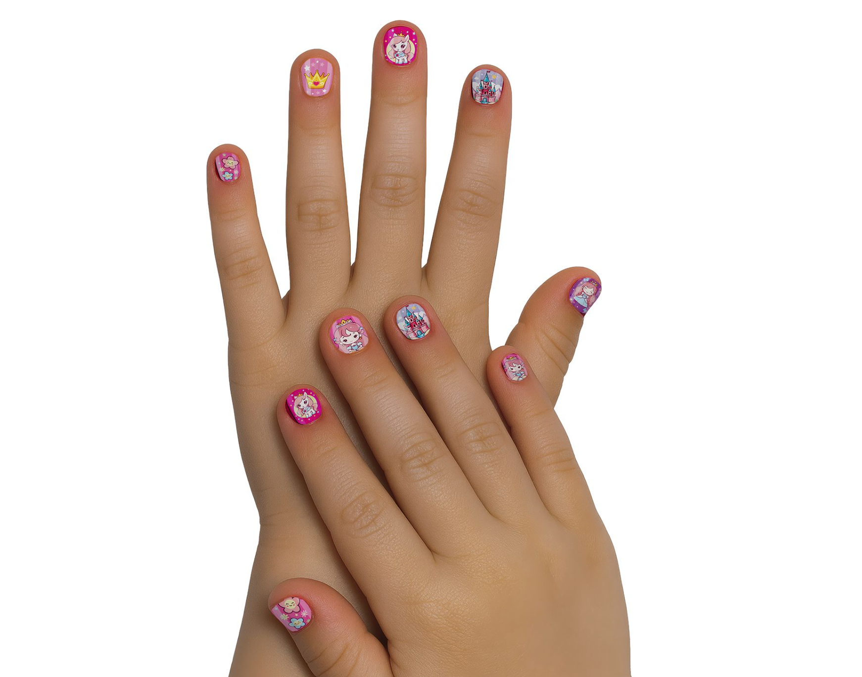 Offrez une manucure royale avec les 12 Faux Ongles Enfant motifs Princesses ! Pose facile sans colle. Designs châteaux, licornes et couronnes pour un look de conte de fées.
