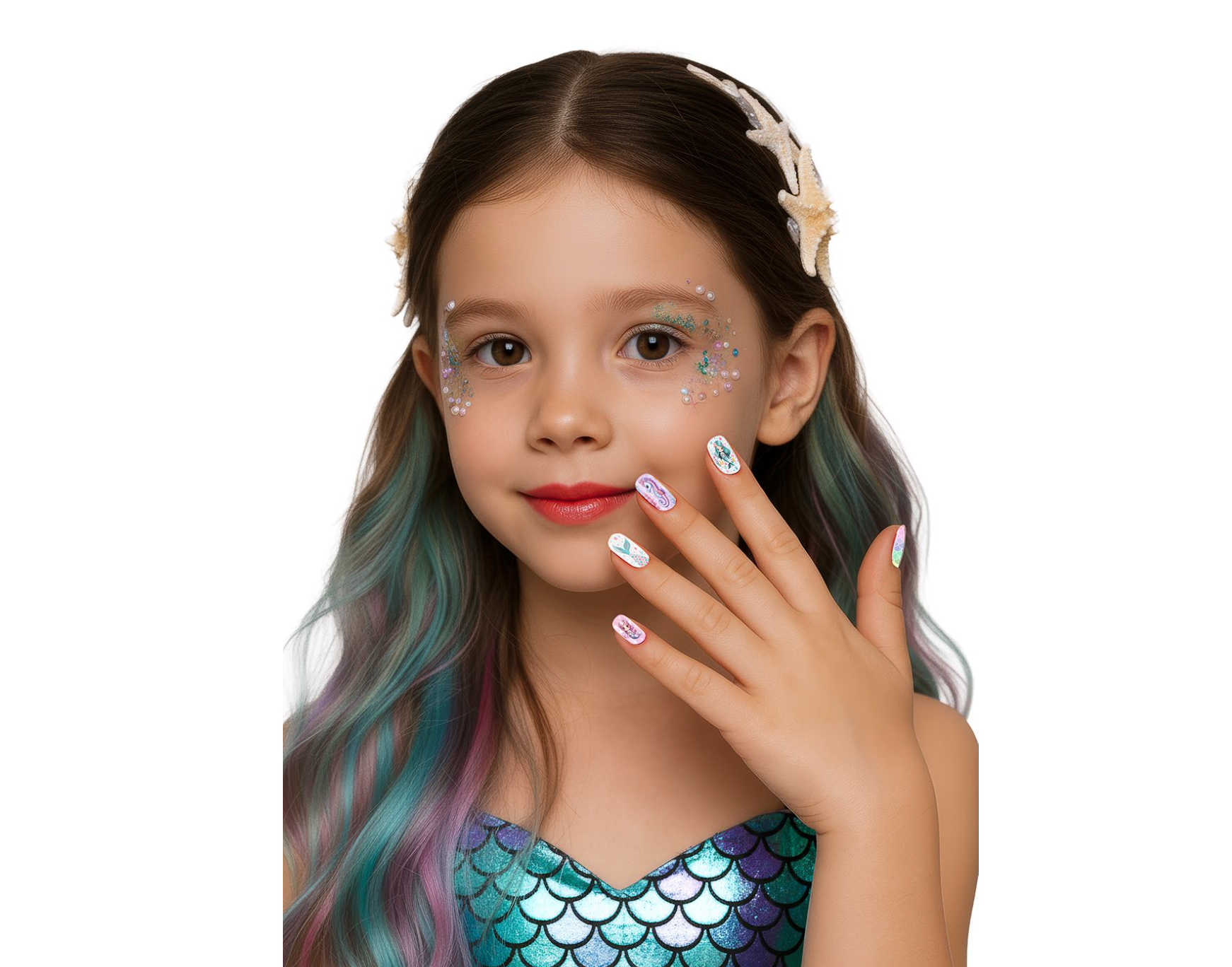 Plongez dans la magie avec les 12 Faux Ongles Enfant motifs Sirène ! Une manucure facile, sûre et colorée avec sirènes et hippocampes. Parfait pour les fêtes et déguisements.