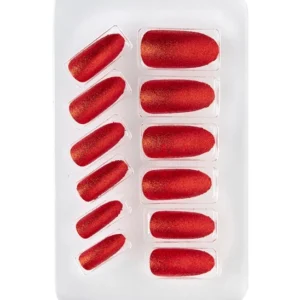Ajoutez du brillant à votre style avec les 12 Faux Ongles Rouges Pailletés ! Auto-adhésifs pour une pose rapide, ces ongles rouges scintillants sont parfaits pour tous vos événements festifs.