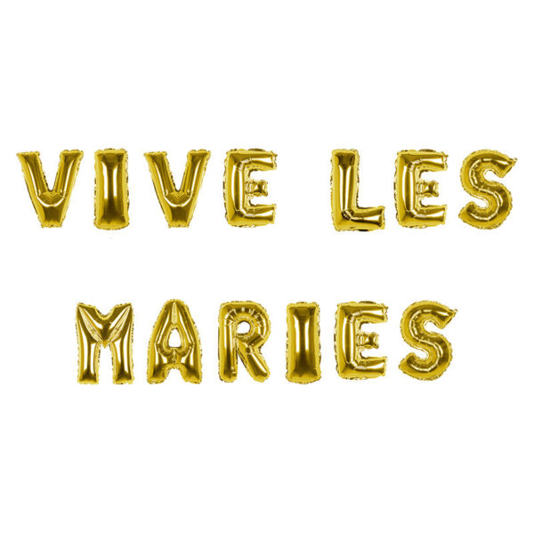 Illuminez votre mariage avec les Ballons "Vive les Mariés" Or de 30 cm. Une décoration en aluminium chic et festive pour célébrer l'union des mariés avec éclat.