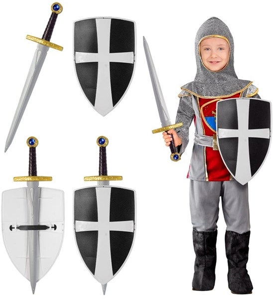 Complétez votre armure avec le set Bouclier et Épée de Chevalier ! Design médiéval noir et blanc avec système de rangement intégré. L'accessoire parfait pour les petits et grands guerriers.