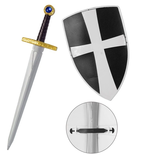 Complétez votre armure avec le set Bouclier et Épée de Chevalier ! Design médiéval noir et blanc avec système de rangement intégré. L'accessoire parfait pour les petits et grands guerriers.