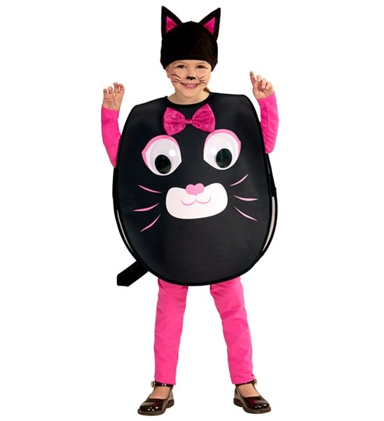 Découvrez le Déguisement de Chat "Gros Yeux" pour 2/4 ans ! Un costume noir rembourré avec visage rigolo, nœud rose et coiffe à oreilles. Parfait pour un Carnaval plein de douceur.
