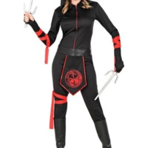 Devenez une redoutable guerrière avec le Déguisement de Femme Ninja ! Combinaison complète avec masque, capuche et motif dragon. Un look furtif et élégant pour le Carnaval.