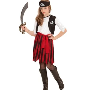Partez à l'aventure avec le Déguisement de Fille Pirate ! Un ensemble complet avec robe, veston, ceinture et bandeau. Le costume idéal pour le Carnaval et les anniversaires à thème.