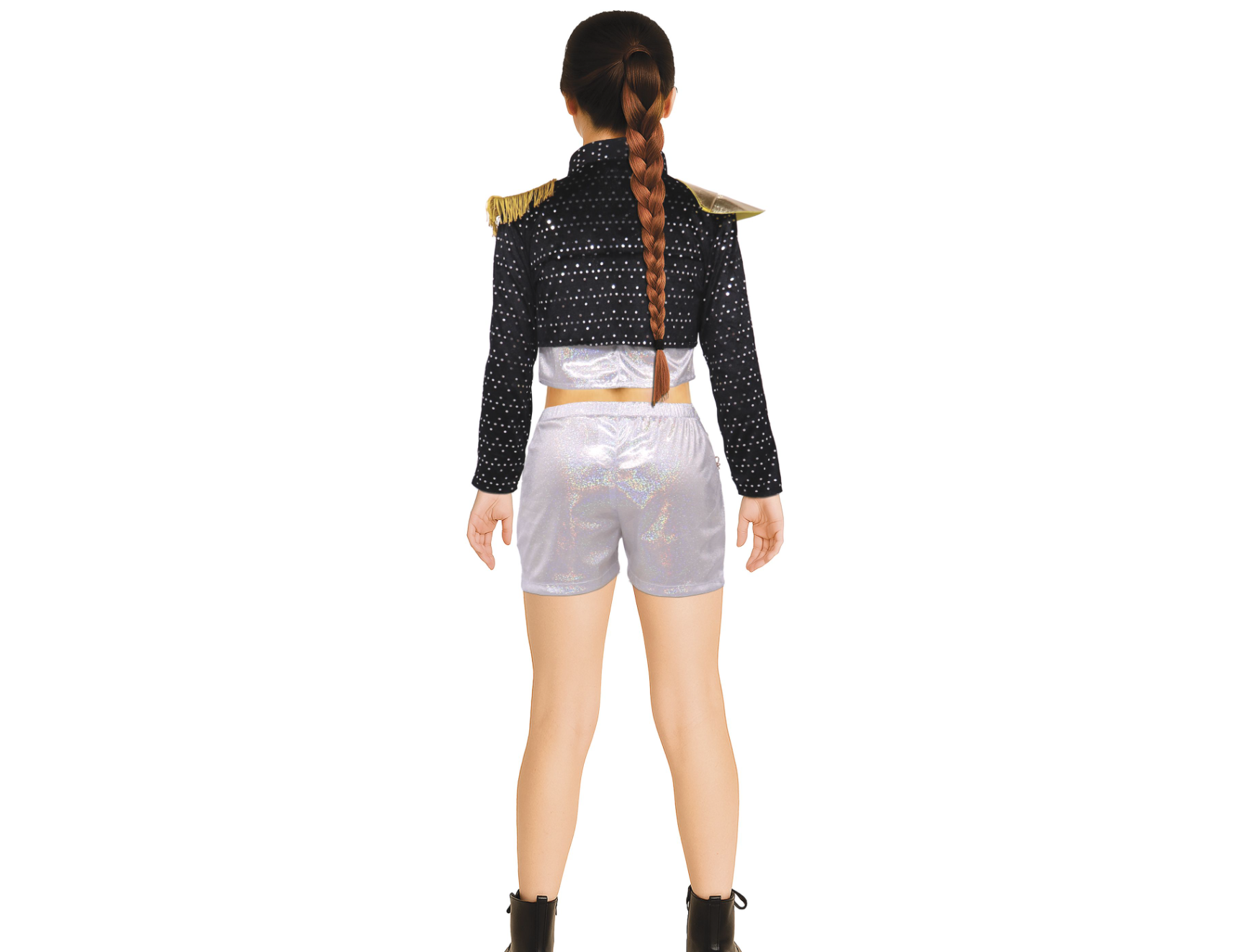 Devenez une icône avec le Déguisement de Pop Star ! Ensemble complet avec veste à sequins, top, short holographique et ceinture. Le costume idéal pour briller en soirée.