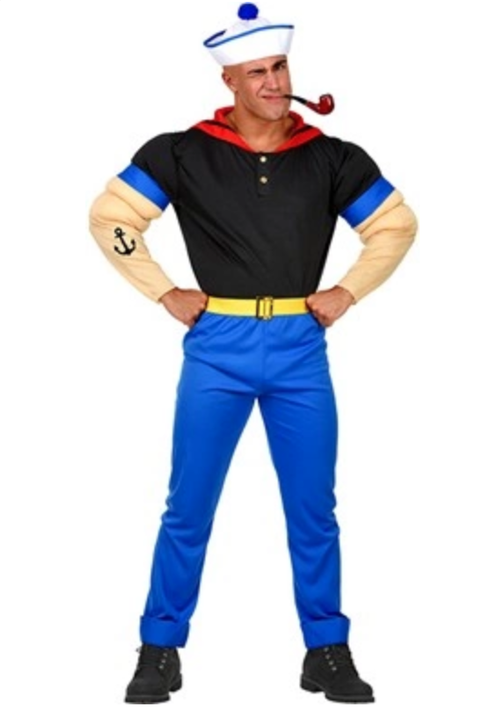 Devenez l'icône des dessins animés avec notre Déguisement de Super Marin ! T-shirt musclé, pantalon, ceinture et chapeau inclus. Parfait pour le Carnaval ou une fête geek. Disponible en magasin.