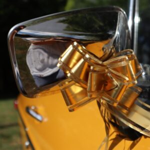 Sublimez votre cortège avec le Kit de décoration de voiture 6 pièces. Inclus : nœuds et tulle pour un mariage élégant. Disponible en Or, Rose ou Blanc (choix en magasin).