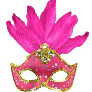 Illuminez votre Carnaval avec le Loup Brésilienne ! Orné de grandes plumes et de sequins dorés. Disponible en rose, vert et jaune pour un look festif et tropical.
