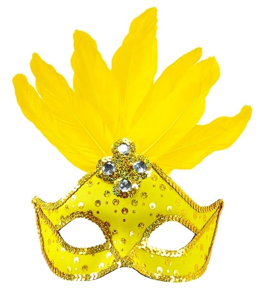 Illuminez votre Carnaval avec le Loup Brésilienne ! Orné de grandes plumes et de sequins dorés. Disponible en rose, vert et jaune pour un look festif et tropical.