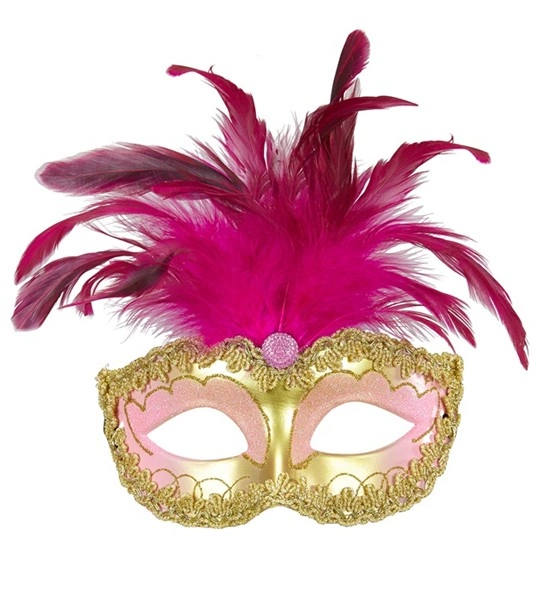 Rayonnez avec le Loup Royal Or ! Masque vénitien orné de dentelle dorée et de plumes fuchsia majestueuses. L'accessoire chic indispensable pour vos bals masqués et carnavals.