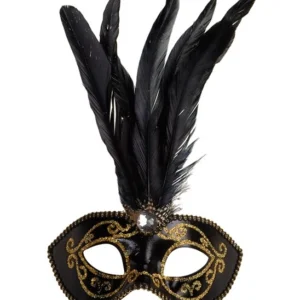 Sublimez votre regard avec le Loup noir et or avec pierre et plumes ! Un masque élégant orné de paillettes dorées et de plumes noires majestueuses. Parfait pour vos bals masqués et carnavals.