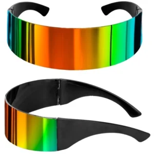 Adoptez un style galactique avec les Lunettes Miroir Arc-en-ciel ! Visière futuriste multicolore avec monture noire. L'accessoire indispensable pour vos festivals et soirées à thème.