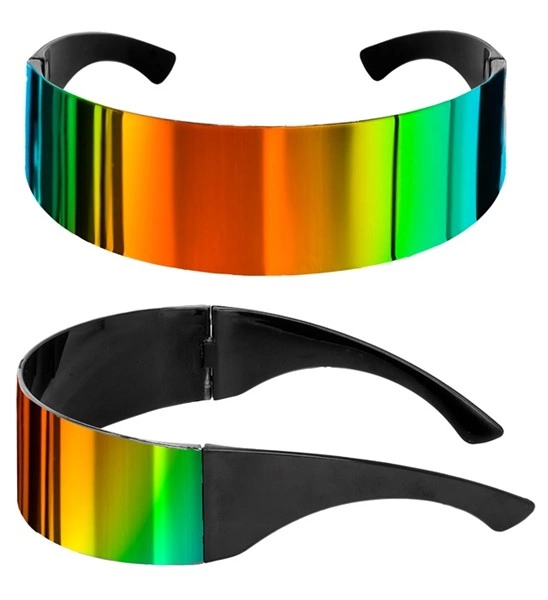 Adoptez un style galactique avec les Lunettes Miroir Arc-en-ciel ! Visière futuriste multicolore avec monture noire. L'accessoire indispensable pour vos festivals et soirées à thème.