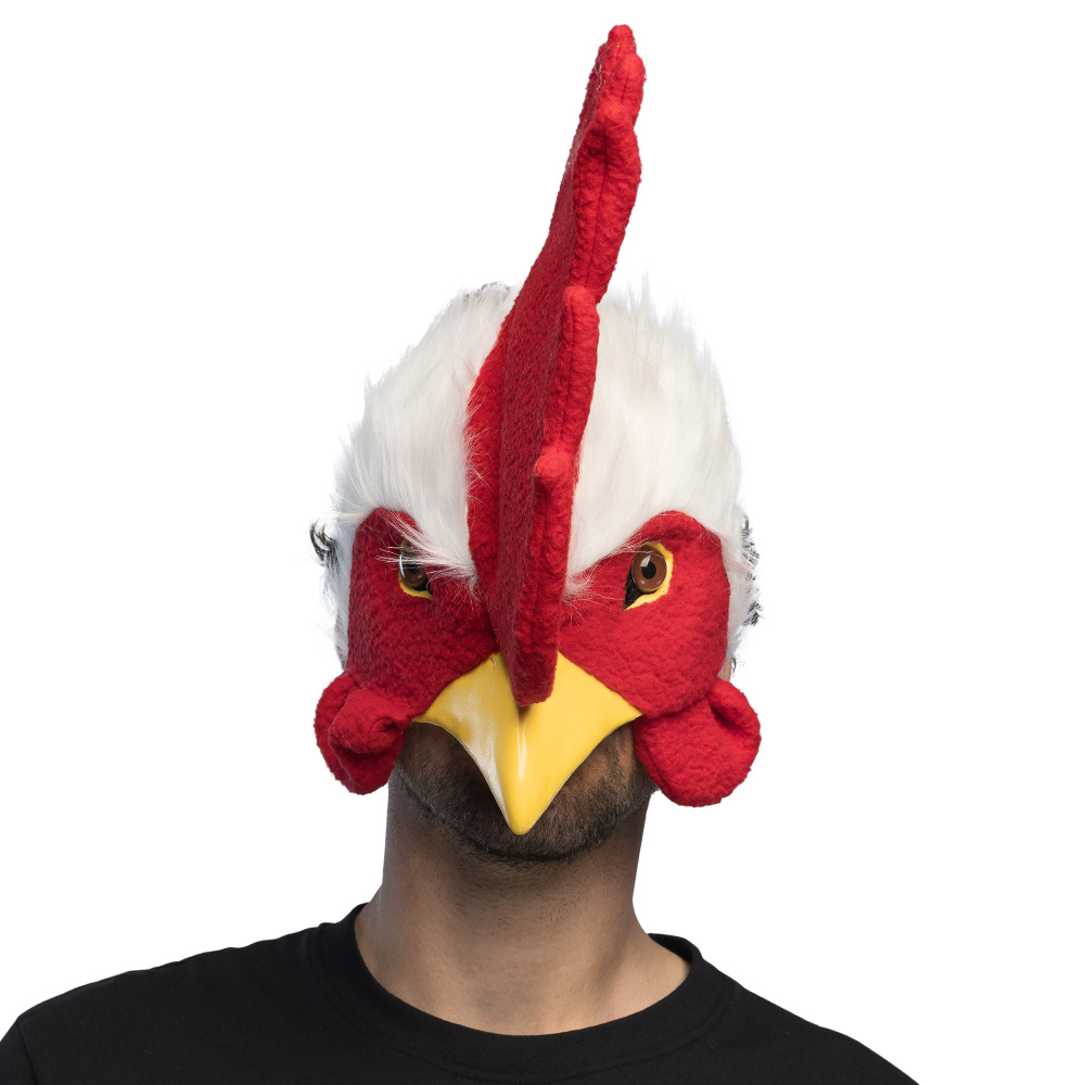 Chantez haut et fort avec notre Masque de Coq réaliste ! Crête rouge, fourrure blanche et bec jaune pour un déguisement de ferme ou de supporter inoubliable. Confortable et original.