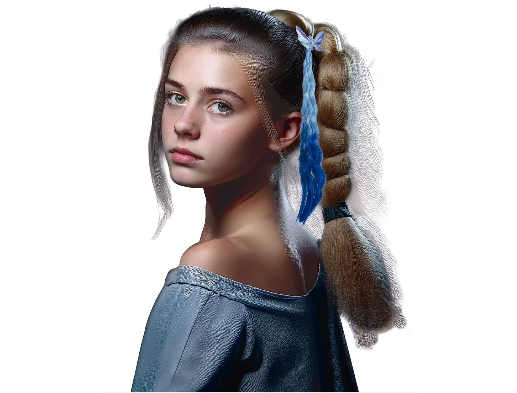 Transformez votre coiffure avec la Mèche Bleue Papillon de 35 cm ! Un dégradé bleu magique et un papillon holographique pour un look de fée instantané. Facile à fixer.