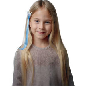 Devenez une princesse avec la Mèche Bleue à Couronne ! Un accessoire de coiffure magique avec tiare scintillante et perles. Facile à clipser pour un look féerique.