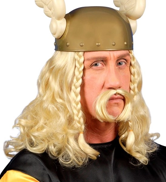 Incarnez un héros de BD avec la Perruque de Gaulois et sa moustache ! Ensemble blond avec tresses, parfait pour vos soirées à thème et le Carnaval.