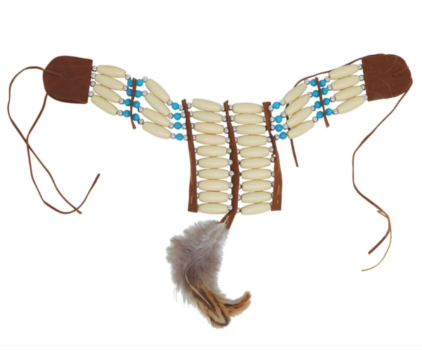 Affirmez votre style avec le Plastron Indien orné d'une plume naturelle ! Un accessoire de perles détaillé et ajustable, parfait pour un déguisement de chef amérindien réussi.