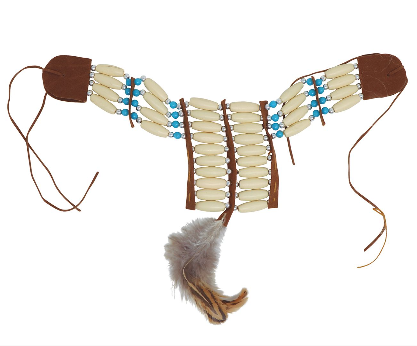 Affirmez votre style avec le Plastron Indien orné d'une plume naturelle ! Un accessoire de perles détaillé et ajustable, parfait pour un déguisement de chef amérindien réussi.