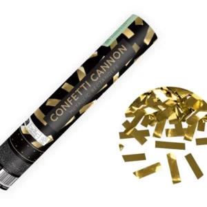 Créez un moment magique avec le Canon à Confettis Or de 28 cm. Une pluie de rectangles dorés métallisés pour vos mariages et fêtes. Simple, sûr et spectaculaire !