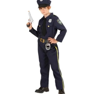 Achetez le déguisement de policier complet pour enfant ! Chemise, cravate, pantalon, chapeau et accessoires inclus. Parfait pour le Carnaval ou Halloween. Disponible en magasin.