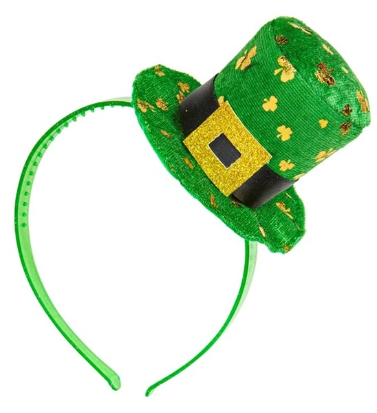 Complétez votre déguisement avec le Serre-tête Mini Chapeau Saint-Patrick ! Un accessoire festif vert et or avec trèfles scintillants. Idéal pour une soirée irlandaise réussie.