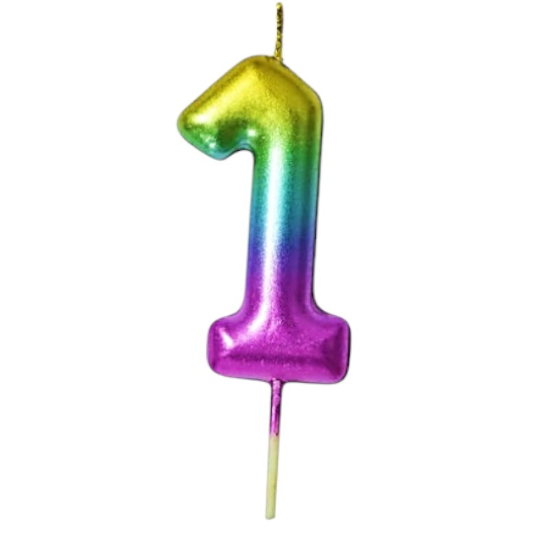 Bougie chiffre Rainbow métallisée multicolore pour gâteau d’anniversaire, idéale pour composer tous les âges et apporter une touche festive et brillante.