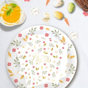 Complétez votre décoration de table avec nos 10 serviettes "Joyeuses Pâques". Un design floral et doré raffiné pour un repas de fête printanier et gourmand !