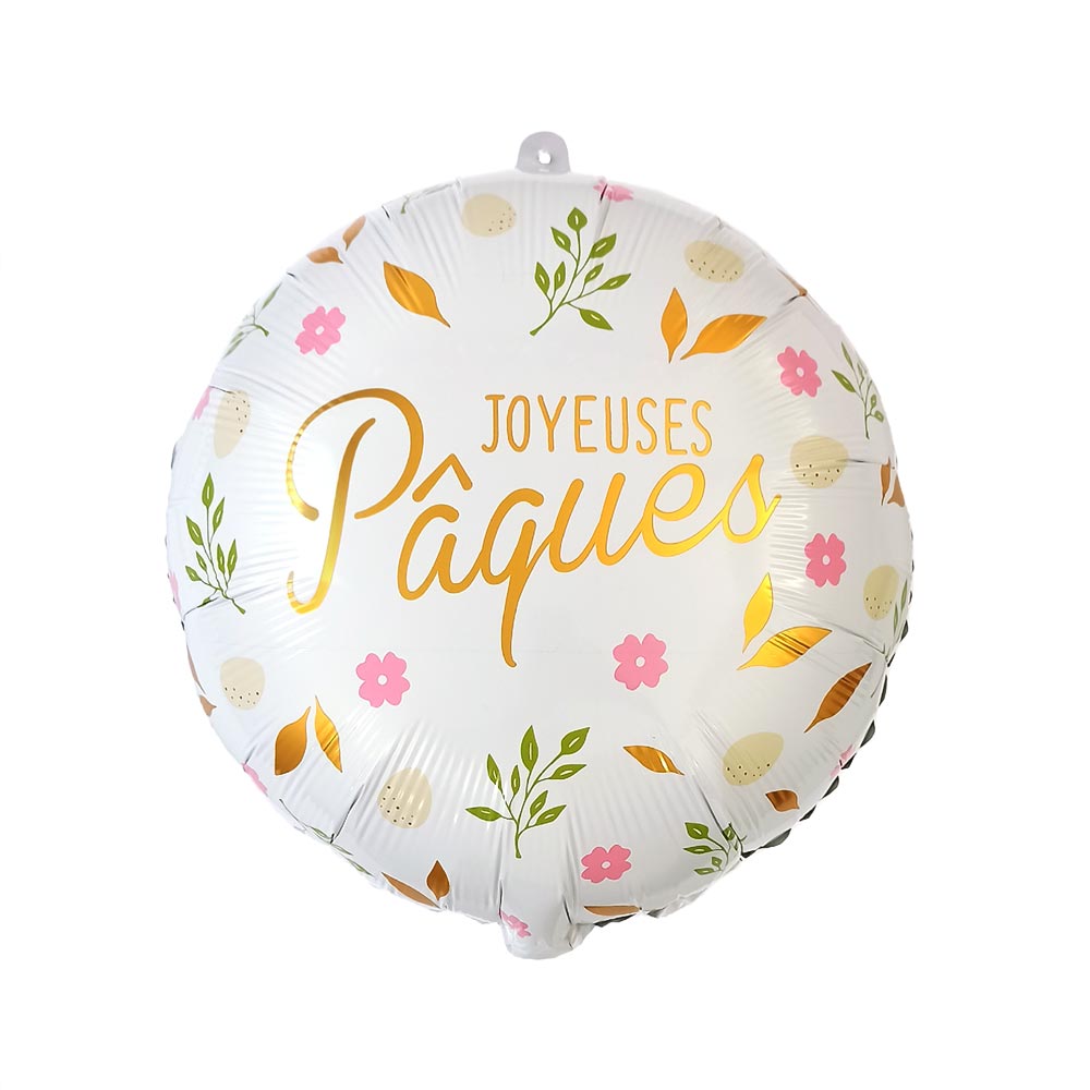 Illuminez votre décoration de Pâques avec notre ballon en aluminium "Joyeuses Pâques" ! Un design floral et doré élégant, parfait pour une fête printanière réussie.