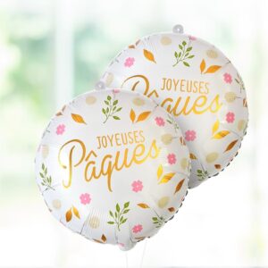 Illuminez votre décoration de Pâques avec notre ballon en aluminium "Joyeuses Pâques" ! Un design floral et doré élégant, parfait pour une fête printanière réussie.