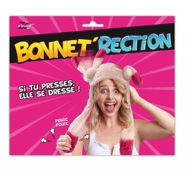 Offrez un fou rire mémorable avec le Bonnet'Rection ! Un bonnet humoristique animé avec sons "Pouic Pouic", idéal pour vos soirées entre adultes et EVJF/EVG.